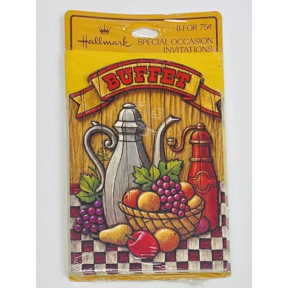 2x VTG 1970s 8pk (16 Total) HALLMARK Buffet Party INVITATIONS Fruit Basket NIP